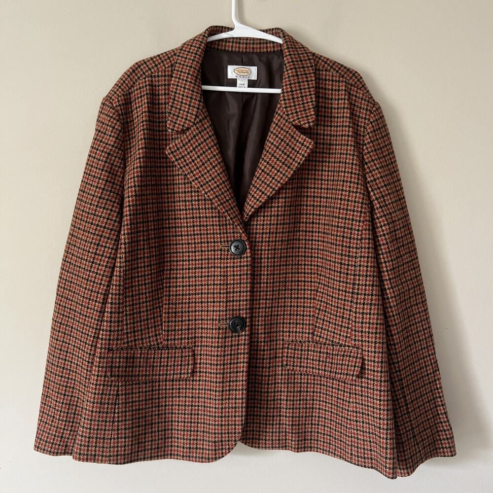 Talbots Houndstooth Plaid Button Blazer Coat Wool Women’s Plus Size 24 W